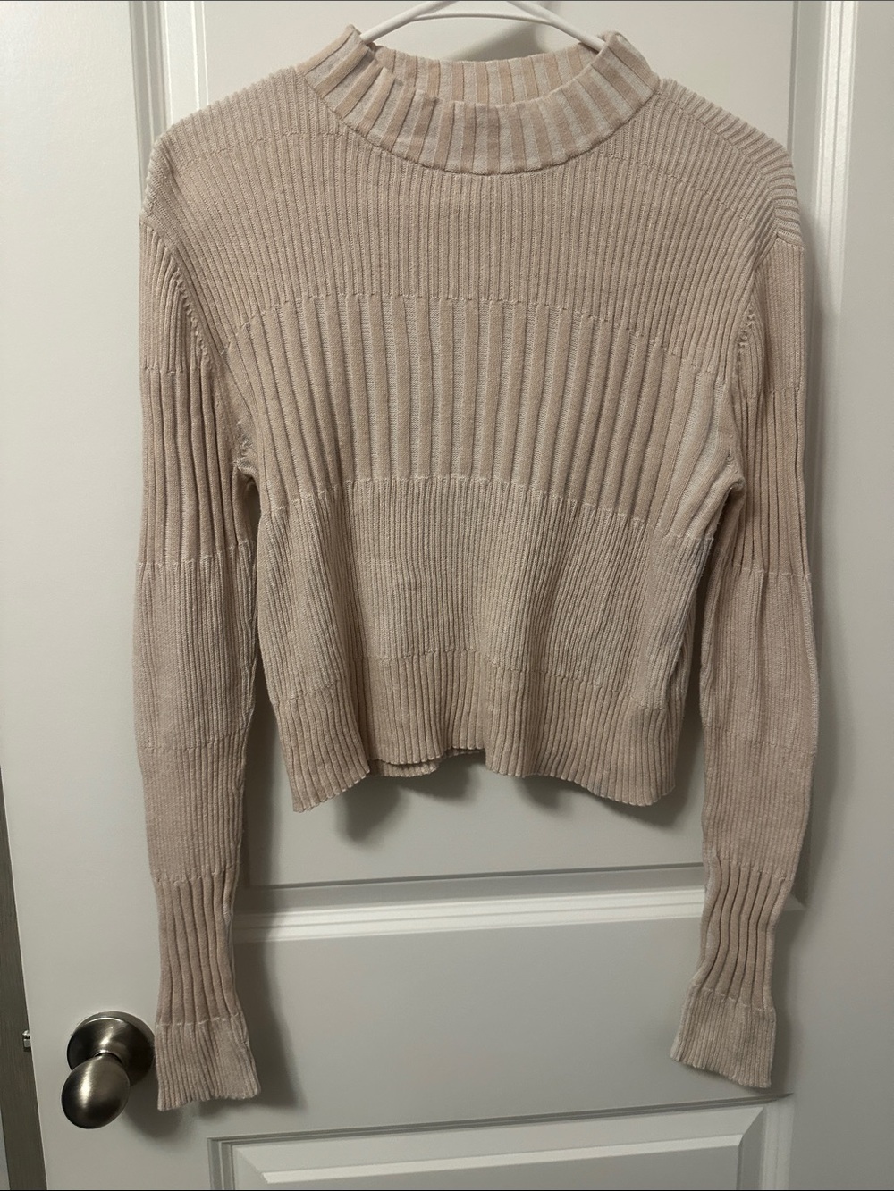 American Eagle Outfitters Ribbed Mock Neck Sweater - Cream Beige